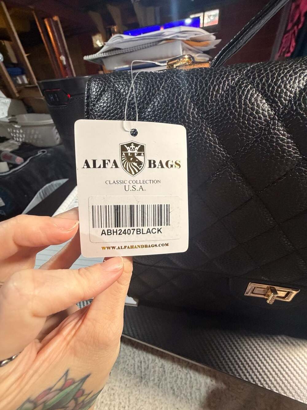 Alfa Bags Classic Collection Black Quilted Top Handle Handbag ABH2407 - Picture 2 of 5
